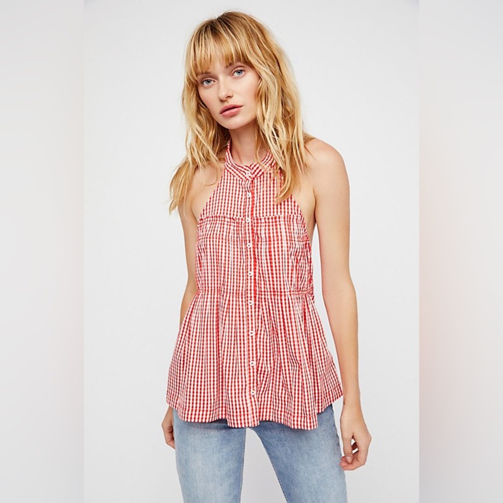FREE PEOPLE | NWT “Take It Easy Gingham Halter” COLOR: Red & White SIZE: Small